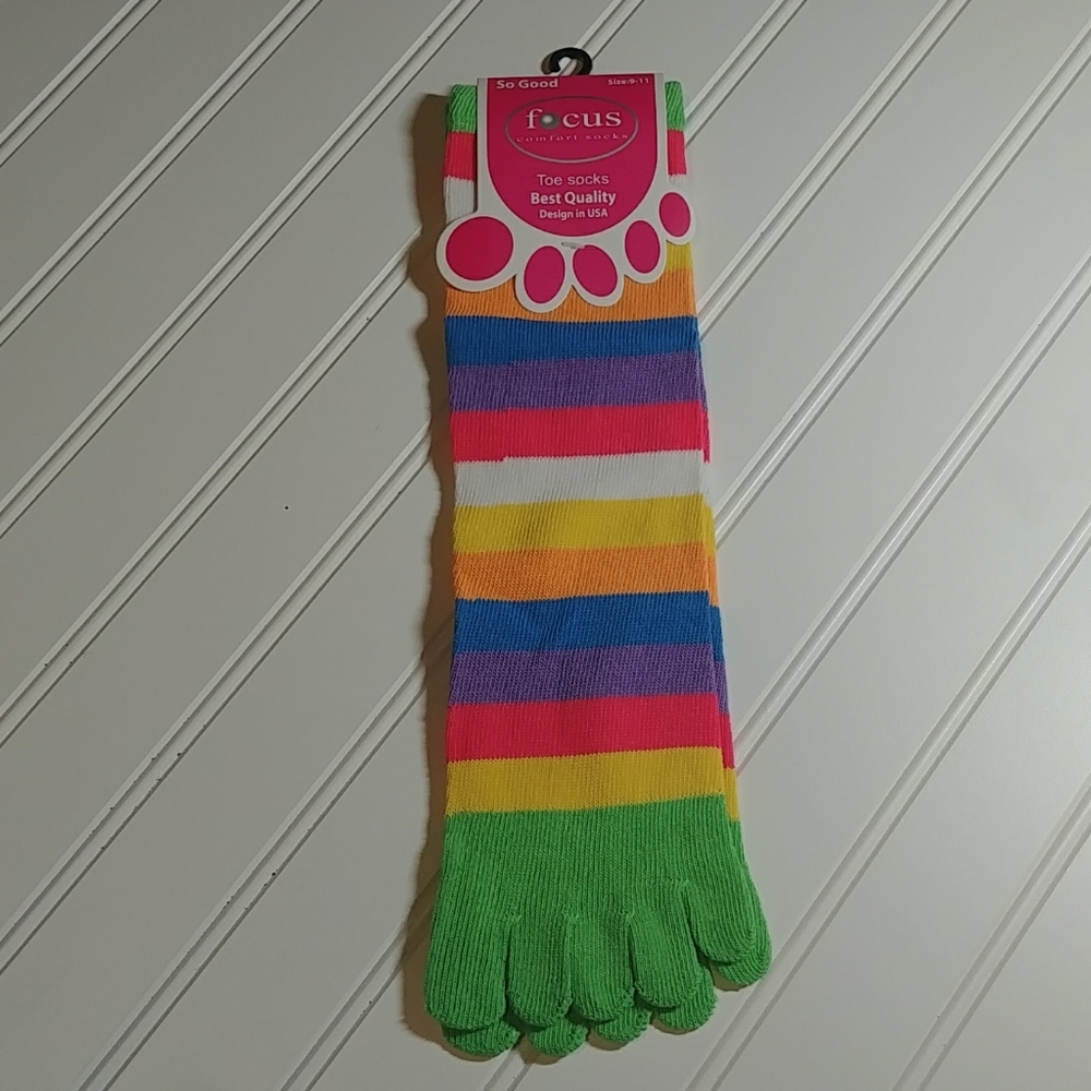 Focus Green Rainbow Striped Toe Socks